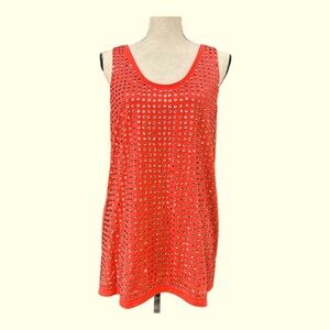 DIANE von FURSTENBERG DvF Orange Silver Sequin Fran Cupped Jersey Tank Top US M.